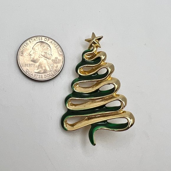 Christmas Tree Brooch Danecraft Green Ribbon - Picture 2 of 4